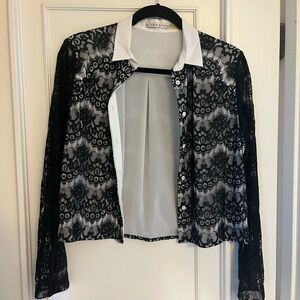 Alice + Olivia Black and White Lace Blazer